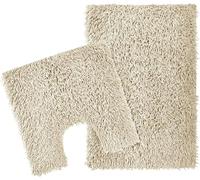 BLOOM BLENDS 2-Piece Textured Chenille Bath Mat Set - Super Absorbent, Quick-Drying, Non-Slip Cotton Bathroom Rugs for Shower, Tub & Toilet (Natural)