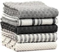 BLOOM BLENDS 5-Pack Terry Cotton Kitchen Tea Towels | Super Absorbent, Quick-Drying, and Soft Dishcloths for Everyday Use | Durable & Machine Washable Towel Set (Grey)