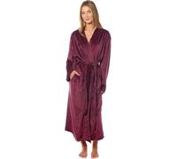 BLOOM BLENDS Ladies Robe Stripe Jacquard Luxury Soft Warm Belted Long Dressing Gown with Pockets Shawl Collar Everyday Housecoat Loungewear for Women (UK, Alpha, One Size, Regular, Regular, S, Wine)