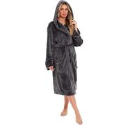 BLOOM BLENDS Ladies Shimmer Fleece Bathrobe Luxury Soft Plush Dressing Gown Cozy Housecoat Loungewear for Women (UK, Alpha, One Size, Regular, Regular, S, Charcoal)