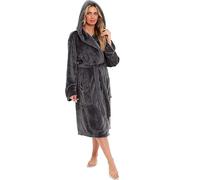 BLOOM BLENDS Ladies Shimmer Fleece Bathrobe Luxury Soft Plush Dressing Gown Cozy Housecoat Loungewear for Women (UK, Alpha, One Size, Regular, Regular, L, Charcoal)