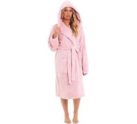 BLOOM BLENDS Ladies Shimmer Fleece Bathrobe Luxury Soft Plush Dressing Gown Cozy Housecoat Loungewear for Women (UK, Alpha, One Size, Regular, Regular, L, Pink)