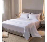 BLOOM BLENDS Luxury 100% Egyptian Cotton Bed Sheet Set - 200 Thread Count, 30cm Deep Pocket Fitted Sheet, Flat Sheet & Pillowcase(s) 50x75cm - Single, Double, King & Super King Sizes (White, King)
