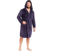 BLOOM BLENDS Mens Hooded Robe Super Soft Flannel Fleece Bathrobe Cozy Plush Dressing Gown Warm Apparel Luxury Lounge Wear for Men Bath Robes (UK, Alpha, One Size, Regular, Regular, L, Navy)