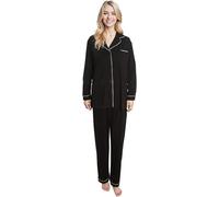BLOOM BLENDS Women’s Pyjama Set - Soft Long Sleeve Button-Up Loungewear Top & Bottoms 2 Piece Sleepwear Nightwear Set (UK, Alpha, S, Regular, Regular, Black)