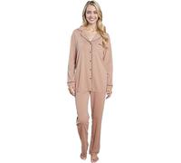 BLOOM BLENDS Women’s Pyjama Set - Soft Long Sleeve Button-Up Loungewear Top & Bottoms 2 Piece Sleepwear Nightwear Set (UK, Alpha, XL, Regular, Regular, Natural)