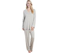 BLOOM BLENDS Women’s Pyjama Set - Soft Long Sleeve Button-Up Loungewear Top & Bottoms 2 Piece Sleepwear Nightwear Set (UK, Alpha, XL, Regular, Regular, Grey)