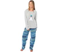 BLOOM BLENDS Women's Embroidery Fleece Pyjama Set Soft & Warm Sleepwear Long Sleeve Animal Stitched PJs (UK, Alpha, One Size, Regular, Regular, L, Penguin)
