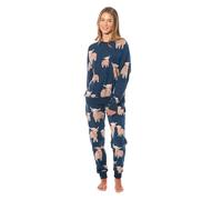 BLOOM BLENDS Women's Printed Fleece Pyjama Set - Soft & Warm Sleepwear, Long Sleeve Animal Print PJs (UK, Alpha, One Size, Regular, Regular, Large, Highland Cow)