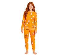 BLOOM BLENDS Women's Printed Fleece Pyjama Set - Soft & Warm Sleepwear, Long Sleeve Animal Print PJs (UK, Alpha, One Size, Regular, Regular, XL, Fox)