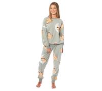 BLOOM BLENDS Women's Printed Fleece Pyjama Set - Soft & Warm Sleepwear, Long Sleeve Animal Print PJs (UK, Alpha, One Size, Regular, Regular, Small, Sloth)