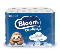 Bloom Cloudy Soft Toilet Rolls 36 Rolls | 2-Ply 6192 Sheets | Single Mega Bulk Pack | Soft & Strong Tissue | 100% Recyclable | 100% Recyclable Packaging | Unscented.
