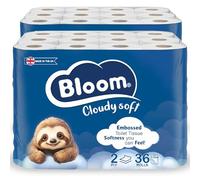 Bloom Cloudy Soft Toilet Rolls 72 Rolls | 2-Ply 12384 Sheets | 2 Packs of 36 | Bulk Household Value | 100% Recyclable Packaging | 100% Recyclable | Unscented.
