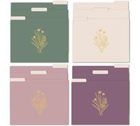 bloom daily planners Decorative File Folders - Set of 12 Letter Size (8.5” x 11”) Organizers, 1/3 Cut Tabs - Aesthetic Folders for School & Office - Gold Foil Florals