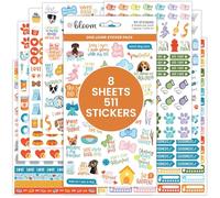 bloom daily planners Dog Lover Planner Stickers for Pet Care Tracking, Calendar Planning, Journaling, Scrapbooking (8 Sheets, 511 Stickers per Pack) - Vet Visits, Walks, Grooming & Cute Puppy Quotes