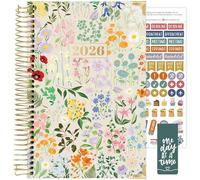 bloom daily planners HARDCOVER 2026 Planner (January to December) - A5 Task Goal Organizer - Monthly & Weekly Inspirational Agenda Book - 5.5" x 8.25" - Garden Party, Beige