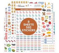 bloom daily planners Meal Planning Stickers - 8 Sheets / 500+ Stickers - Essential Variety Pack for Menu Prepping, Grocery Shopping, Food & Diet Tracking - Colorful Quotes, Illustrations & Icons