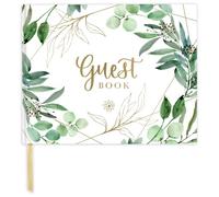 bloom daily planners Wedding Guest Book (120 Pages) Guest Sign-in Book Guest Registry Guestbook - White Cover with Gold Foil, Gilded Edges and Gold Page Marker Hardbound 7" x 9" (Eucalyptus)