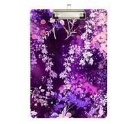 Bloom Floral Purple Acrylic Clipboard Writing Board A4 Standard Size Clip Boards, 12.5 x 9 Inches Silver Clip, Silver12x9in