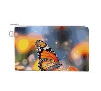Bloom Flower And Butterfly Coin Purse Mini Change Wallet Portable Change Purse Cute Canvas Coin Wallet Bag with Zipper for Men & Women