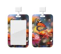 Bloom Flower and Butterfly Id Badge Holder with Lanyard Waterproof Key Card Holder Case Vertical Id Card Protector with Clear Id Window Breakaway Name Tags for Women Men Work Office Doctor Nurse