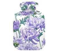 Bloom Flower Chrysanthemum Adventure Lavender hot Bottle Water Bag with Soft Cover, 1L Water Bottle Bag for Period Cramps, Neck Shoulder Warmer, bolsas para agua Caliente