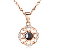 Bloom Folder Necklace 'Dich ich Liebe' 100 Languages Engraving, Love Necklace for Girlfriend, Gifts for Women, Mother's Day, Valentine's Day, Christmas Day, Mittelgroße, Bronze (rose gold)