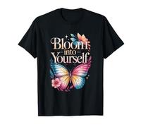 Bloom Into Yourself Butterfly Floral Quote T-Shirt
