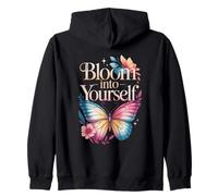 Bloom Into Yourself Butterfly Floral Quote Zip Hoodie