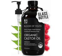 Bloom of Youth Pure Organic Cold Pressed Castor Oil, Glass Bottle 473 ml (16 Oz) | Hexane Free, Unrefined, Usda Certified | For Hair Growth, Care