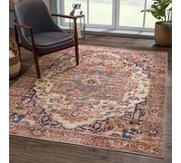 Bloom Rugs Washable 5' x 7' Rug - Beige/Terracotta Traditional Area Rug for Living Room, Bedroom, Dining Room, and Kitchen - Exact Size: 5' x 7'