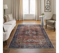 Bloom Rugs Washable 5' x 7' Rug - Terracotta/Blue Traditional Area Rug for Living Room, Bedroom, Dining Room, and Kitchen - Exact Size: 5' x 7'