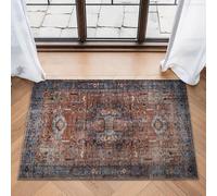 Bloom Rugs Washable Non-Slip 2' x 3' Rug - Terracotta/Blue Traditional Oriental Area Rug for Living Room, Bedroom, Dining Room, and Kitchen - Exact Size: 2' x 3'