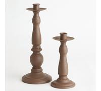 Bloom Set of 2 Antique Finish Rustic Candleholders for Real or Faux Candles - Large H31 x 12cm, Small H20 x 9.5cm in Brown | Size: 31 x 12 cm Bloom Brown 31 x 12 cm