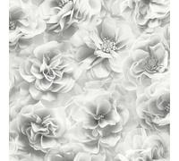 Bloom Silver Wallpaper - Floral Roses Flowers Naturistic Glamorous Stylish - Pearlescent Effect Feature Wall