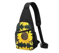 Bloom Sunflower Casual Sling Bag Crossbody Shoulder Pack,Durable Polyester Chest Bag with Multiple Pockets and Key Holder,Adjustable Strap for Men Women
