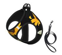 Bloom Sunflower Print Dog Harness Small Sized And Leash Set, Step In Soft Light Puppy Vest Breathable Mesh Pet Harness