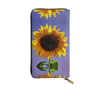 Bloom Sunflower Print Leather Long Clutch Wallet â€“ Fashionable Personalized Wallet, Multiple Card Slots, Gift Ready, Black, One Size