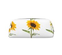 Bloom Sunflower Print Leather Pencil Case Bag Spacious And Stylish Zipper Office Pencil Pouch