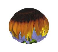 Bloom Sunflower Print Shower Cap - Reusable Bath Hair Cap, Double Layer, Adjustable Elastic Strap, Durable Travel Essential