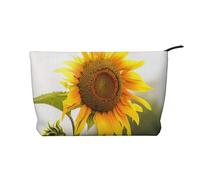 Bloom Sunflower Printed Corduroy Makeup Bag for Women Cute Make up Bag Travel Cosmetic Bag with Wristlet