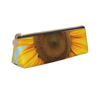 Bloom Sunflowers Printed Leather Pencil Case Triangle Pen Pencil Pouch Office Large Pencil Bag Stationery Box for Men Women Teens Students