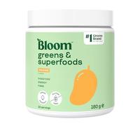 Bloom Super Greens Powder Mango (30 Servings) with Probiotics, Digestive Enzymes, Spirulina & Chlorella, Sugar-Free