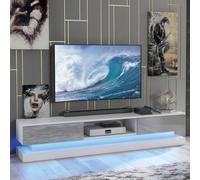 Bloom Tv Unit 180Cm White & Grey With High Gloss Doors And Led Lighting - Creative Furniture