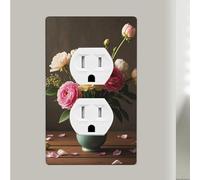 Bloom Vase Flower Outlet Covers 1 Gang Duplex Light Switch Cover Unbreakable Polycarbonate Decorative Switch Plates Electrical Receptacle Faceplate Wall Plate For Bathroom Kitchen Home Decor