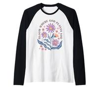 Bloom Where God Plants You Christian Floral Design Raglan Baseball Tee