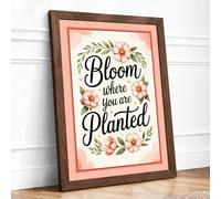 Bloom Where Planted Botanical Framed Wall Art Print A2 (59.4×42cm) Walnut, Wall Decor for Living Room, Bedroom, Office & Home, Ready to Hang, Art Gift