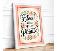 Bloom Where Planted Botanical Framed Wall Art Print A2 (59.4×42cm) White, Wall Decor for Living Room, Bedroom, Office & Home, Ready to Hang, Art Gift