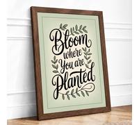 Bloom Where Planted Botanical Framed Wall Art Print A3 (42×29.7cm) Walnut, Wall Decor for Living Room, Bedroom, Office & Home, Ready to Hang, Art Gift