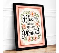 Bloom Where Planted Botanical Framed Wall Art Print A4 (29.7×21cm) Black, Wall Decor for Living Room, Bedroom, Office & Home, Ready to Hang, Art Gift